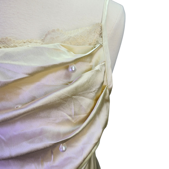 Her Destiny Nightgown Dress Women Large Ivory Satin Slip Ruched Top Pearls Sexy - Picture 3 of 14